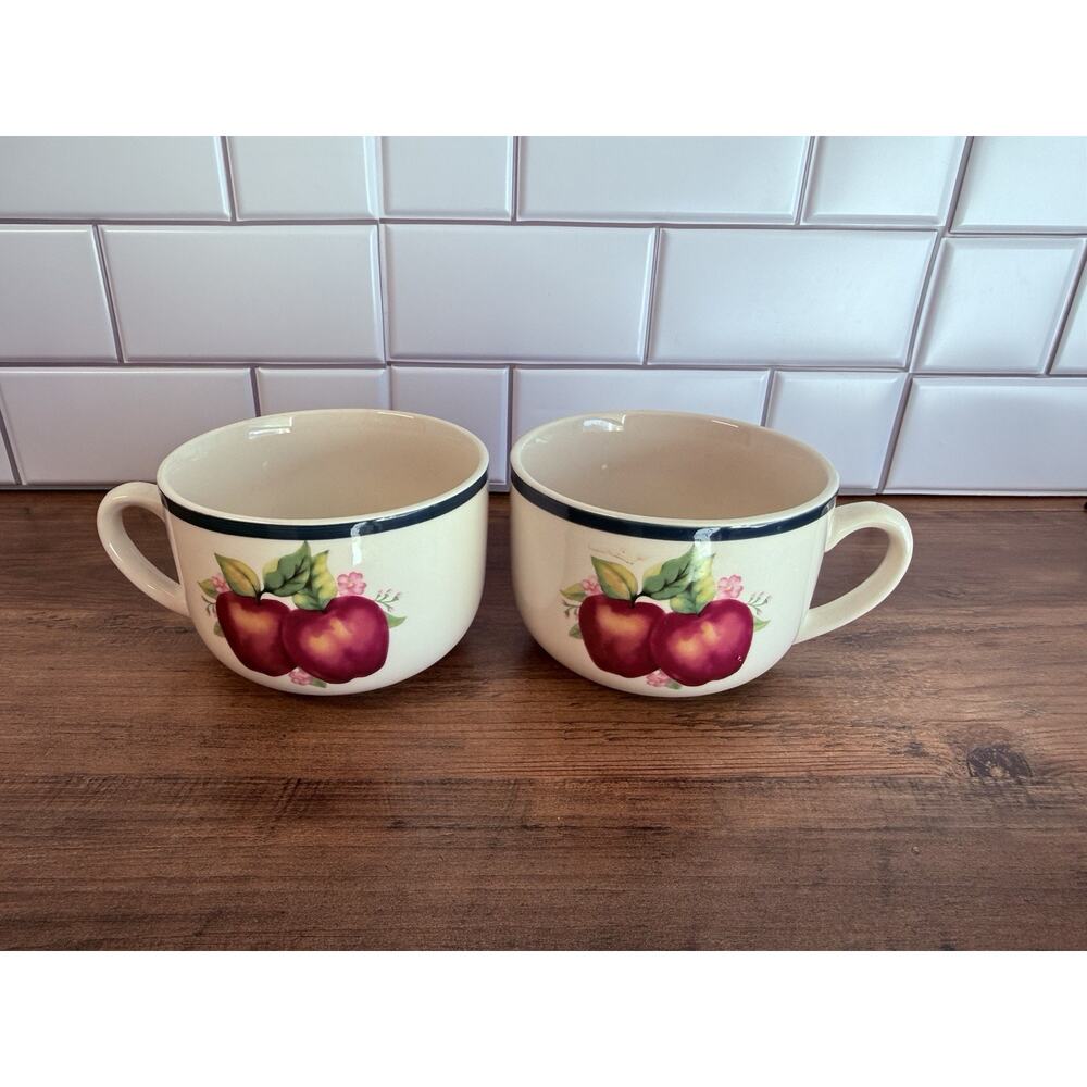 Vintage 2 Four Star Stoneware Apple Handled Soup Mug